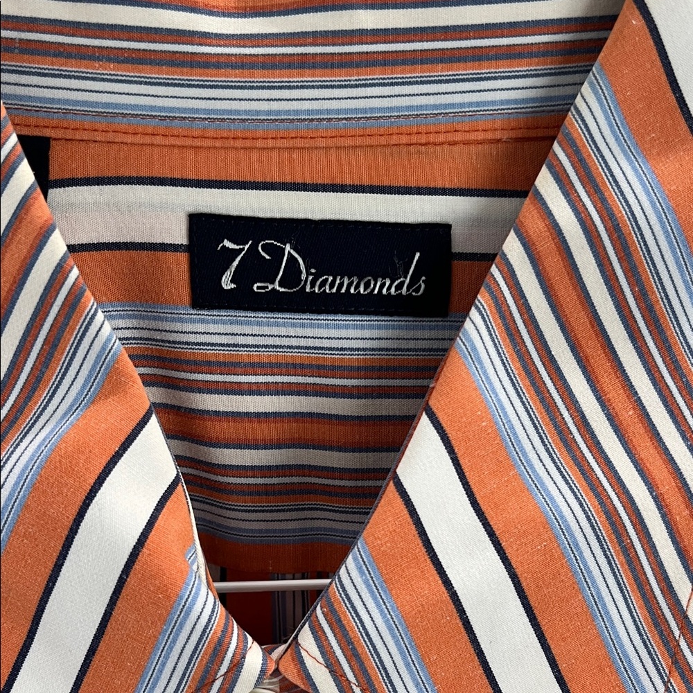 7 Diamonds Men's Casual Striped Shirt - Orange and Blue